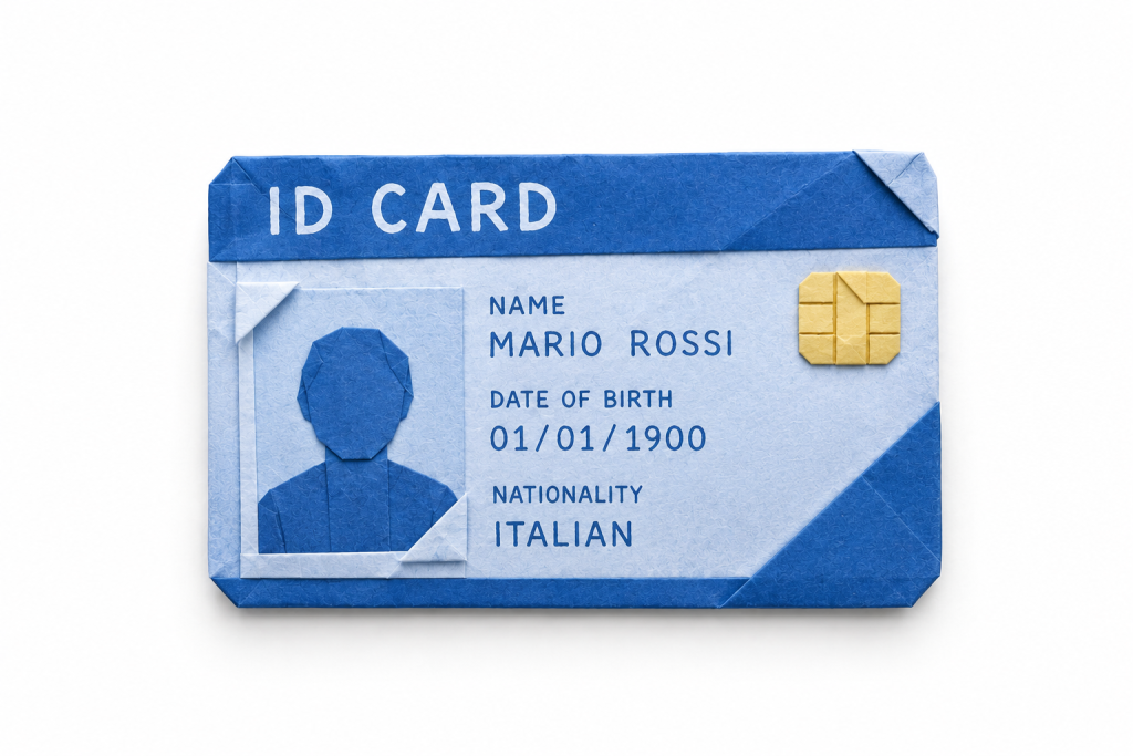 Origami illustration of an ID card in blue